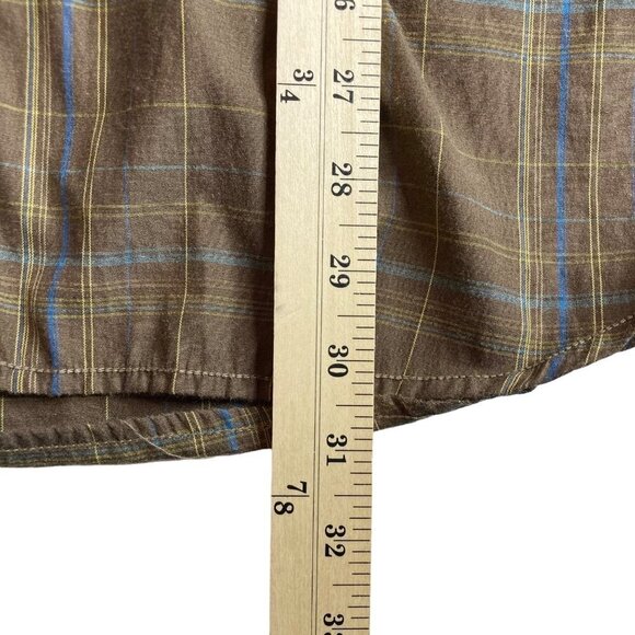 Prana Brown Blue Plaid Western Style Shirt Mens XL Chest Pockets Cotton Blend - Picture 9 of 10
